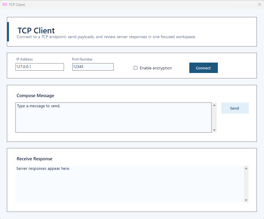 TCP client workspace