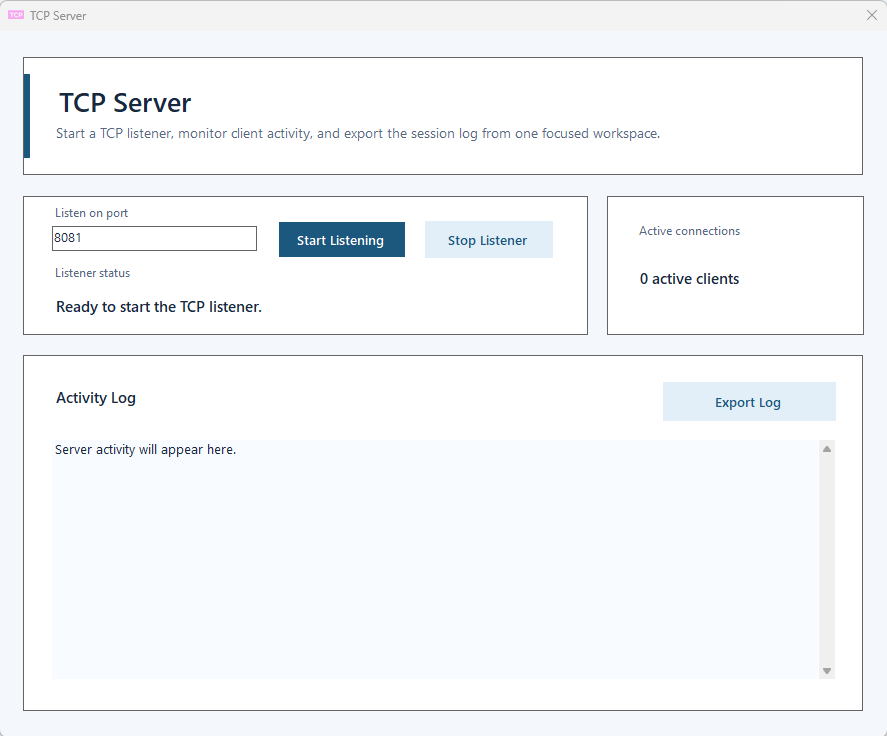 TCP server workspace