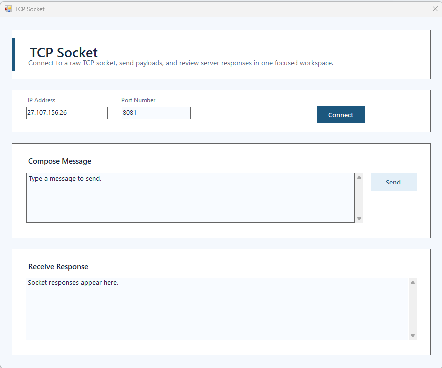 TCP socket workspace