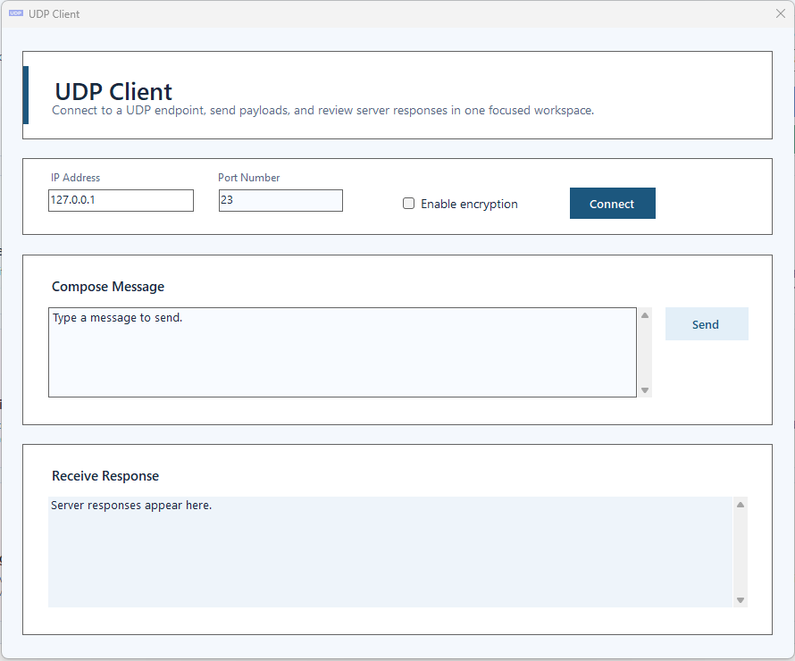 UDP client workspace